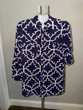 Roberta Roller Rabbit Navy and White Geometrical Patterned Top